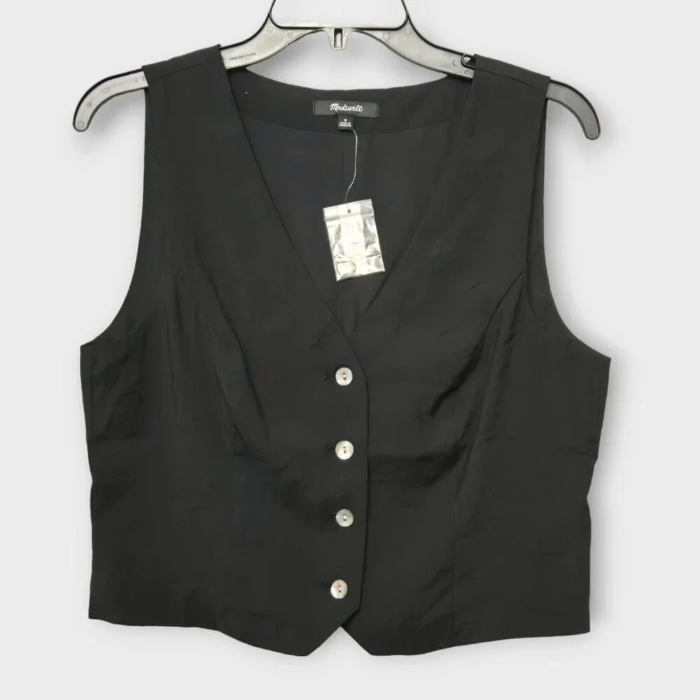 MADEWELL Katrina Crop Vest Top in Softdrape Black NWT - Picture 4 of 8